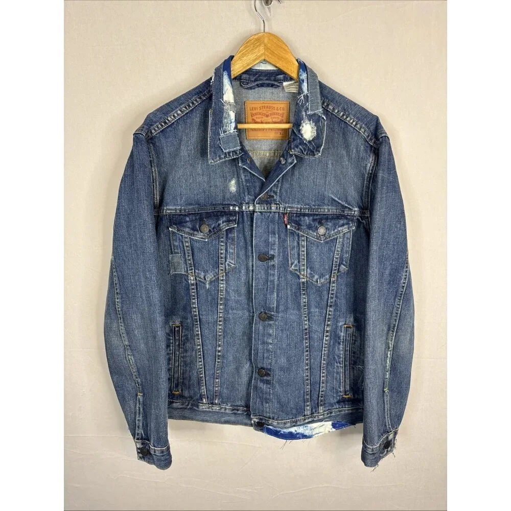 Levi’s Trucker Denim Jacket XL Distressed‎ Faded Classic Style Modified